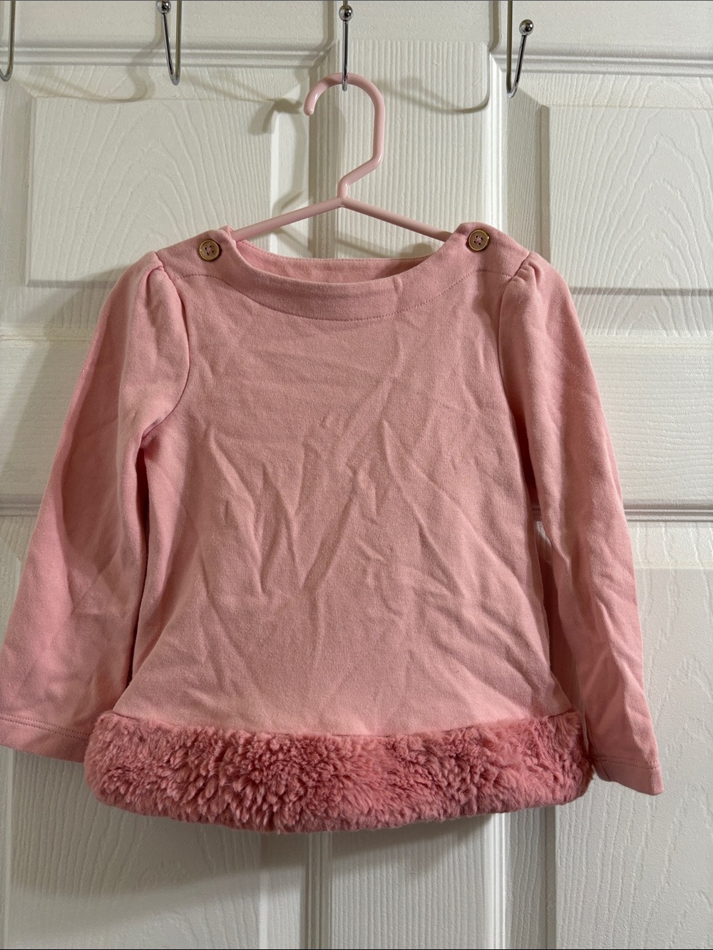 Janie and Jack Girls' Pink Long-Sleeve Top with Faux Fur Trim